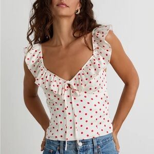 Lulus Vivi White Polka Dot Satin Ruffled Tie-Back Top Size Medium
